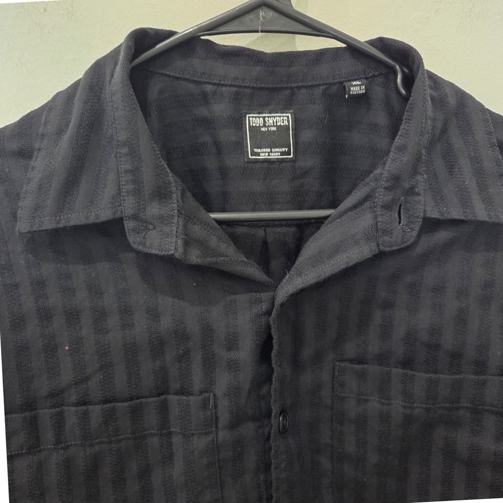 Todd Snyder Button Down Shirt XL Black Tonal Stripe Cotton Long Sleeve
